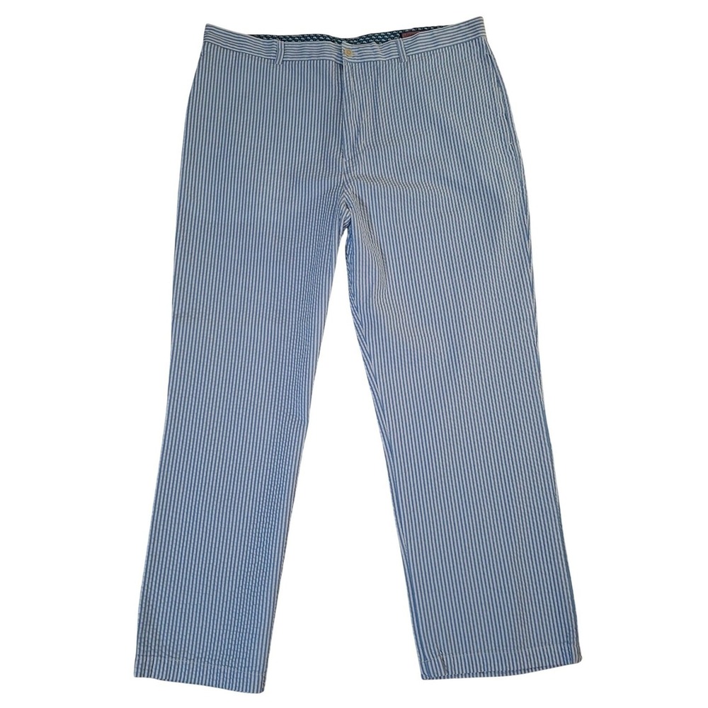 Vineyard Vines Mens 38x30 Seersucker Pants Blue White Striped Cotton Chinos